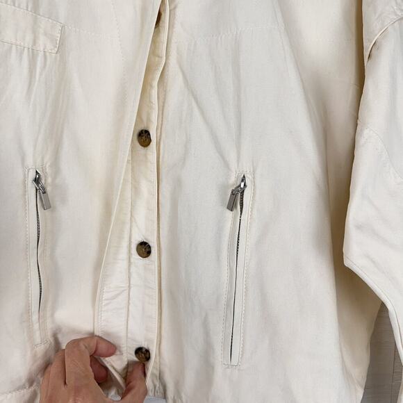 Sundance Cropped Utility Jacket Size 8 Cream Buttons Pockets Long Sleeve - Picture 5 of 14